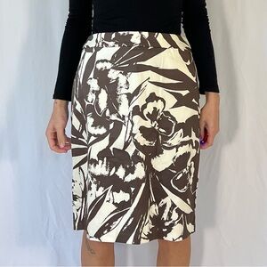 New York & Company Pencil Skirt Size 6 Cream Brown Floral Excellent Condition
